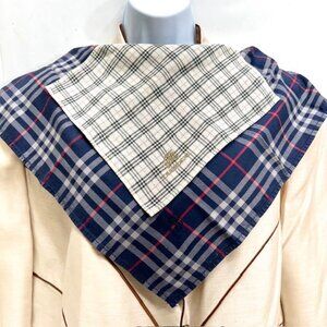 1 Set Burberry Square Pocket Handker 17"& Hand Towel 8" Blue Red Gray Plaid (18)